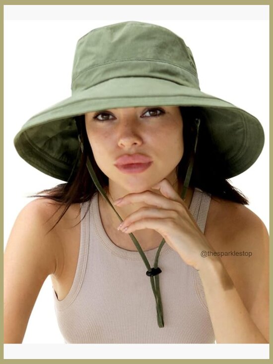 Wide Brim Sun Hat with Ponytail Hole Foldable Cotton UPF 50+